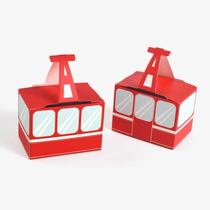 Creative cable car shaped gift boxes in red paper for bachelorette parties and birthdays