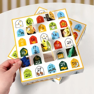 30-day Ramadan countdown calendar gift box with cute cultural illustrations and treat windows