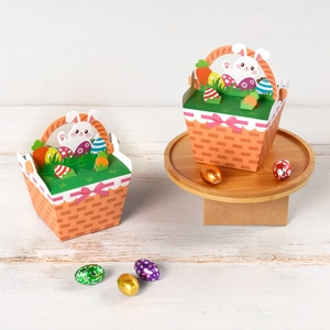 Cartoon Easter paper basket with cute rabbit and egg designs for gift candy packaging