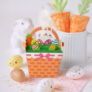 Cute Easter gift basket paper boxes with rabbit, egg and carrot prints for party candy