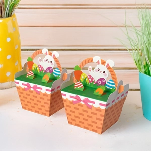 Easter cartoon gift baskets with bunny and egg decorations for party candy packaging