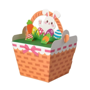 3D Easter bunny paper gift baskets with colorful eggs and carrot patterns for candy packaging