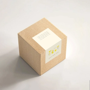 Minimalistische Geschenkbox aus Kraftpapier mit floralem Siegel und botanischer Illustration