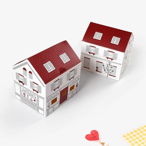 House Shaped Gift Box Creative Cardboard Paper Bakery Packaging For Candy Cookie French Patisserie Style Decorative Red Roof