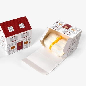 Japanese style white house gift boxes with red roof for bakery and wedding favors