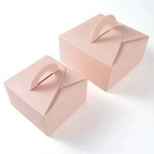 Elegante scatola regalo quadrata rosa con manico in cartone premium per torte e regali