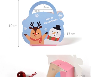 Detailansicht der Weihnachts-Geschenkbox-Maße mit Rentier- und Schneemann-Motiv