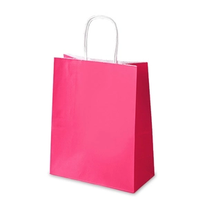 Rose pink kraft paper gift bag with white twist handles and serrated edge detail
