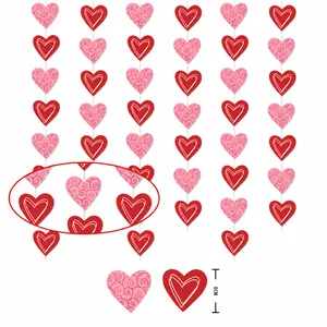 Guirnalda de corazones rosa y rojo para decoración de San Valentín, tamaño de 8cm