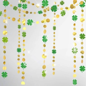 Ghirlanda Trifoglio St. Patrick's Day Glitterata Verde Oro Cerchio Banner Appeso Decorazione per Festa Accessorio