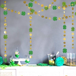 Ghirlanda di 4M con trifoglio verde glitter e cerchio dorato per San Patrizio