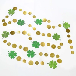 Ghirlanda San Patrizio 4M con quadrifogli glitter verdi e dischi dorati decorativi