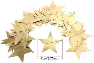 Detail of 7cm double-sided mirror gold star banner with visible stitching for party decor