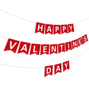 Dreistufiges Happy Valentine's Day Banner mit roten Rosenmustern auf Schwalbenschwanz-Fahnen