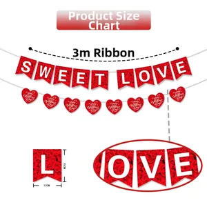 Detailansicht der Sweet Love Valentinstag-Banner mit 3m Band und Maßangaben dazu