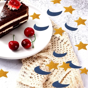 Star and moon confetti set with gold glitter stars and blue moons for party decor