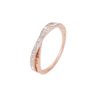 Crossed rose gold and silver rings with Roman numerals and pavé set cubic zirconia