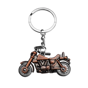 Retro bronze motorcycle keychain pendant featuring vintage heavy cruiser model details