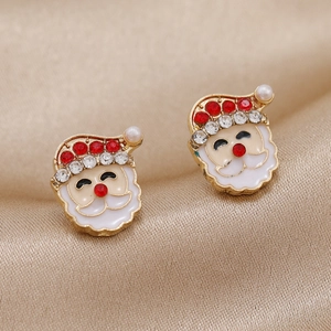 Boucles d'Oreilles Clous en Alliage de Noël Père Noël Renne Fille Plaquées Or Émail Strass Fausse Künstliche Perle Bijoux Festifs Cadeau pour Femmes