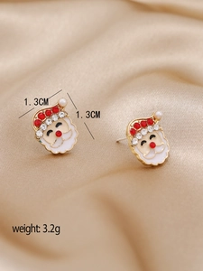 Détail des boucles d'oreilles Père Noël avec cristaux rouges et émail fini