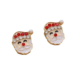 Boucles d'oreilles Père Noël étincelantes avec cristaux rouges et perles sur base or