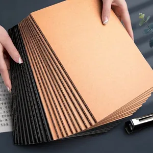 Notebook Kraft Paper Black Card Cover Lined Grid Blank Pages Minimalist Office School Stationery Journal