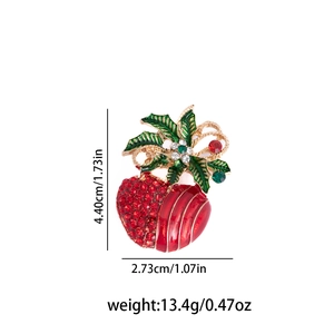 Detailed strawberry brooch dimensions 4.40cm x 2.73cm with sparkling rhinestones