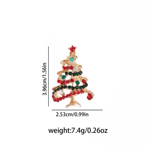 Detailed size and weight dimensions for the Christmas tree brooch with colorful rhinestones