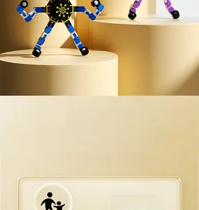 Detail view of foldable mechanical robot fidget spinners in blue and purple colors