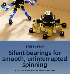 Macro detail of transformable spinning toy showing silent bearing with 15dB low noise