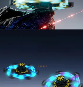 Luminous spinning top toy with glowing neon effects and high-speed rotation mechanics