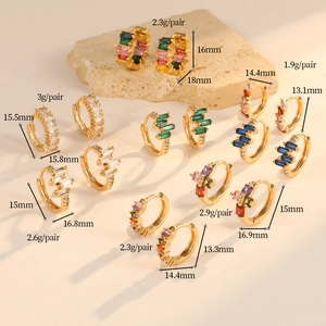 Detailed size chart for vintage gold hoop earrings with colorful cubic zirconia stones