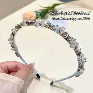 Macro detail of white crystal headband showing intricate beads and 37cm size dimensions