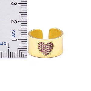 Adjustable 18K gold plated heart ring with purple crystals and 1cm band width