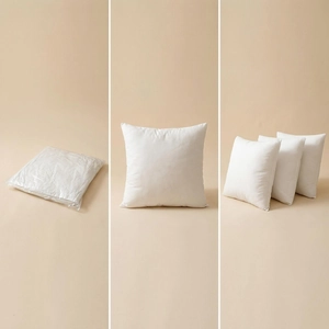White square cushion inserts showing vacuum compressed and expanded states on beige background