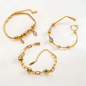 Ensemble de bracelets en acier doré œil maléfique avec chaîne maille serpent