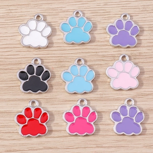 Detail showing various colors of cat paw enamel alloy charms for DIY jewelry making