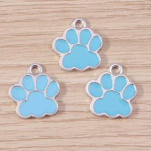Three light blue enamel cat paw alloy pendants for DIY necklace jewelry making