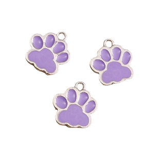 Three cute purple enamel cat paw pendants with silver alloy edges for DIY jewelry making