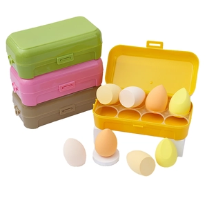 Portable 8-slot makeup sponge set with teardrop and slanted sponges in colorful cases