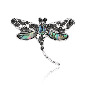 Vintage Dragonfly Brooch Alloy With Natural Abalone Shell And Black Rhinestone Insect Jewelry For Women