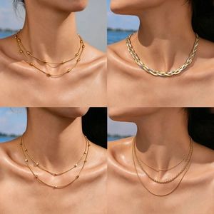 Layered Necklace Stainless Steel Gold PVD Plated Herringbone Snake Box Chain Minimalist Jewelry For Women