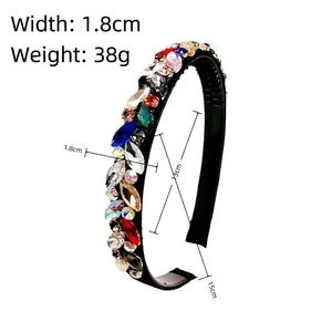 Luxury crystal headband with colorful rhinestones and anti-slip teeth, 1.8cm width
