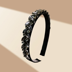 Detail view of crystal headband showing multi-faceted rhinestones and anti-slip inner teeth