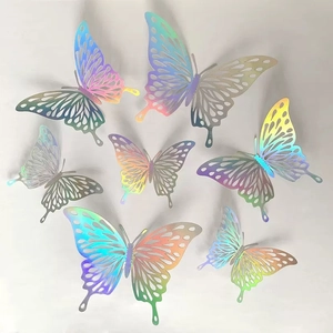 3D Hollow Holographic Butterfly Wall Stickers Laser Paper Decorations For Living Room Wedding Birthday Graduation Party Decor