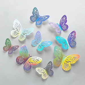 3D hollow rainbow butterfly wall stickers with vibrant laser gradient for home decor