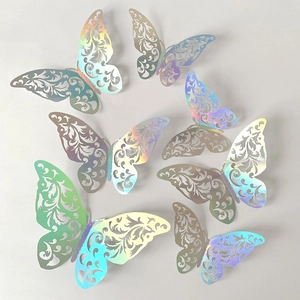 Set of 3D holographic cutout butterfly wall stickers for home decor and weddings