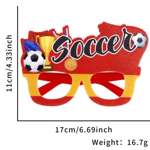 Fußball Partybrille mit Pokal und Medaillen Design in gelbem und rotem Filz-Stil