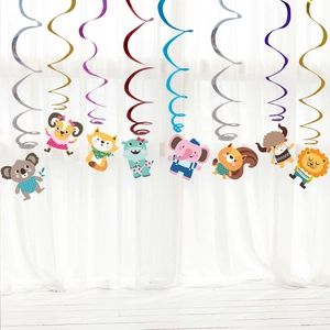 Décorations de fête suspendues avec animaux colorés pour anniversaire d'enfants