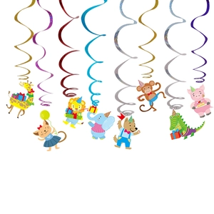 Décorations de fête en spirale avec d'adorables animaux de dessin animé pour anniversaire